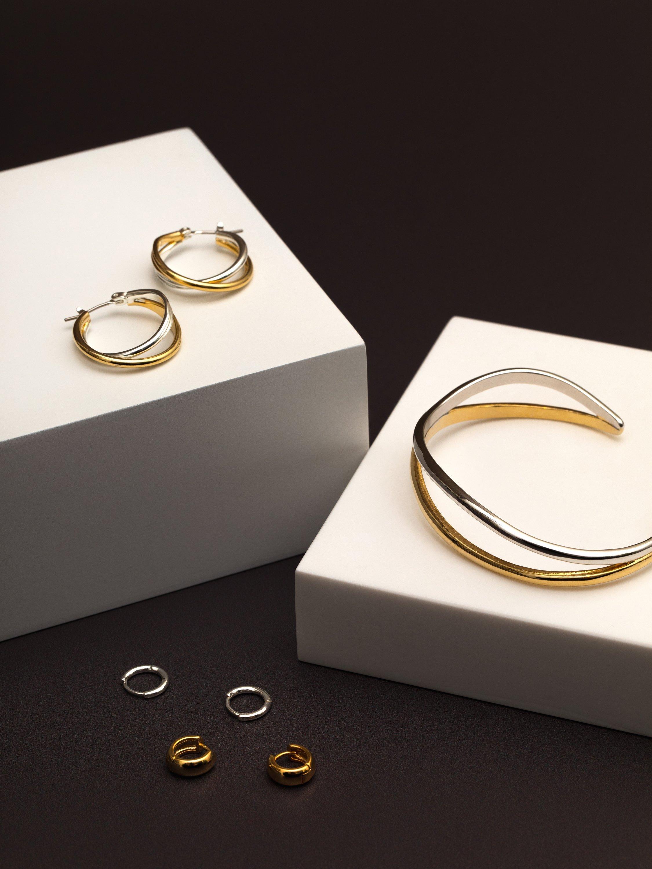 Product image 3 of 3, which shows Orelia Mixed Metal Interlocking Hoop Earrings, Gold/Silver