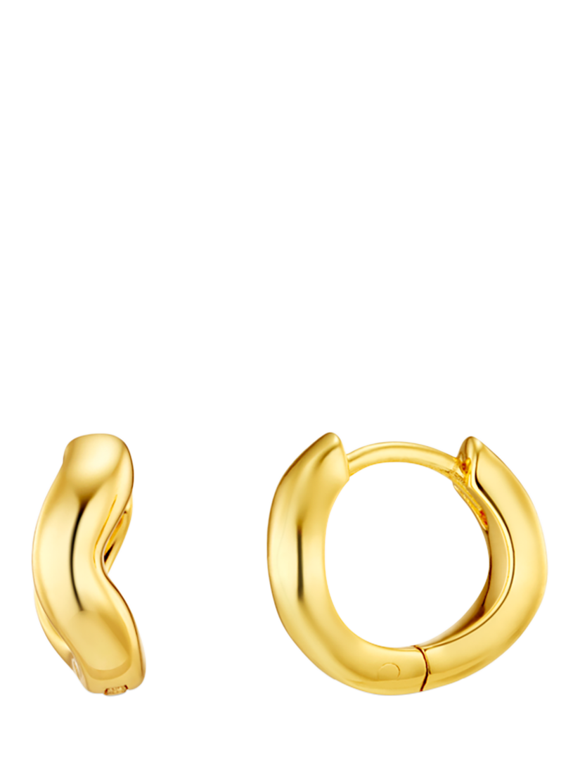 Product image 1 of 2, which shows Orelia Round Wave Huggie Hoop Earrings, Pale Gold