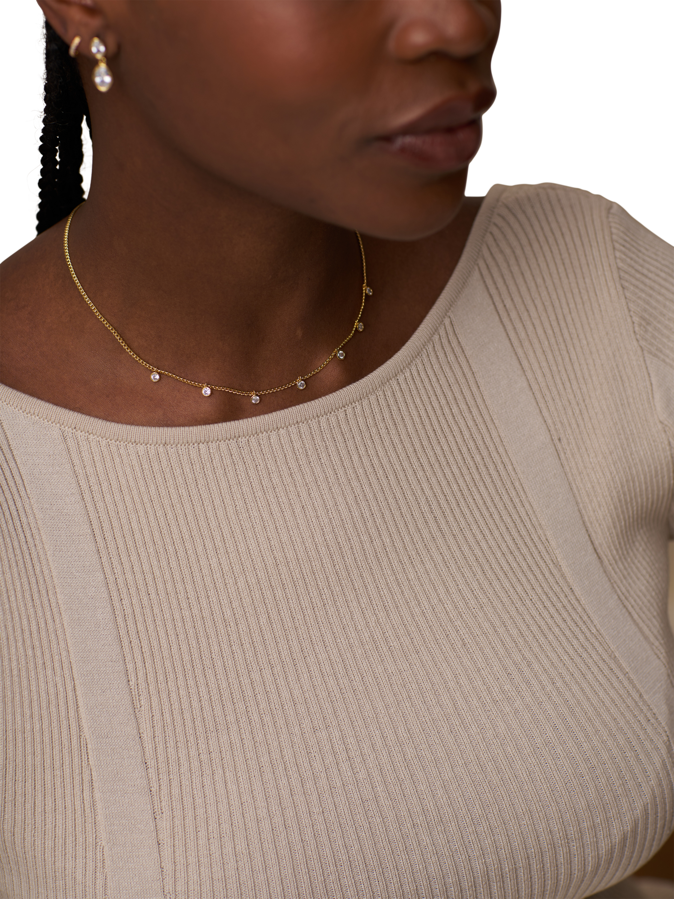 Product image 3 of 4, which shows Orelia Multi Crystal Drop Necklace, Pale Gold
