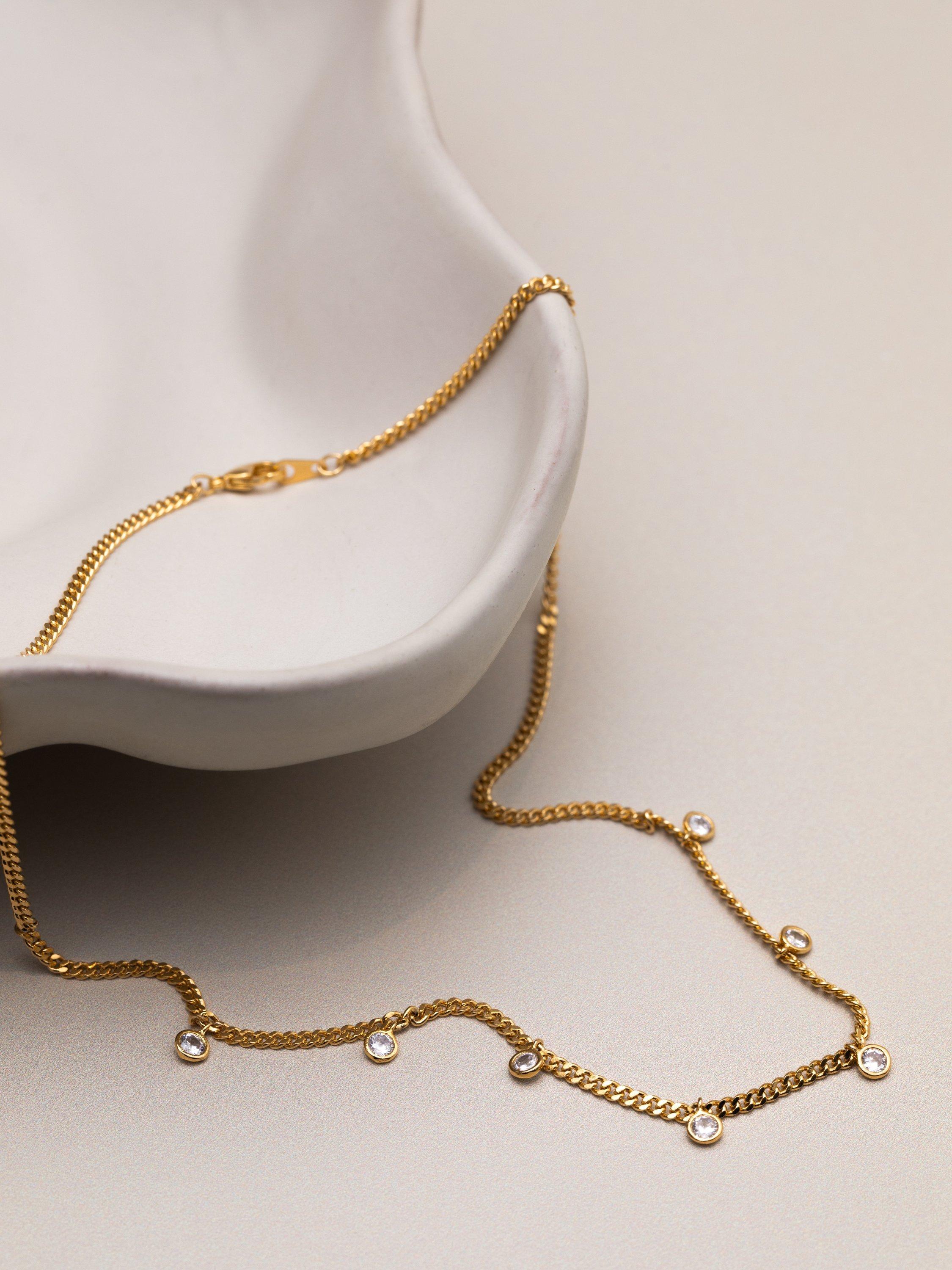 Product image 4 of 4, which shows Orelia Multi Crystal Drop Necklace, Pale Gold
