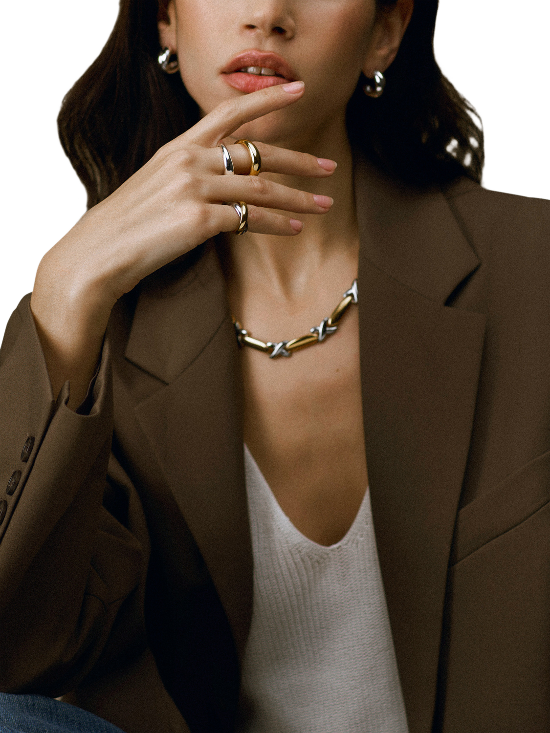 Product image 3 of 3, which shows Orelia Links & Cross Necklace, Gold/Silver