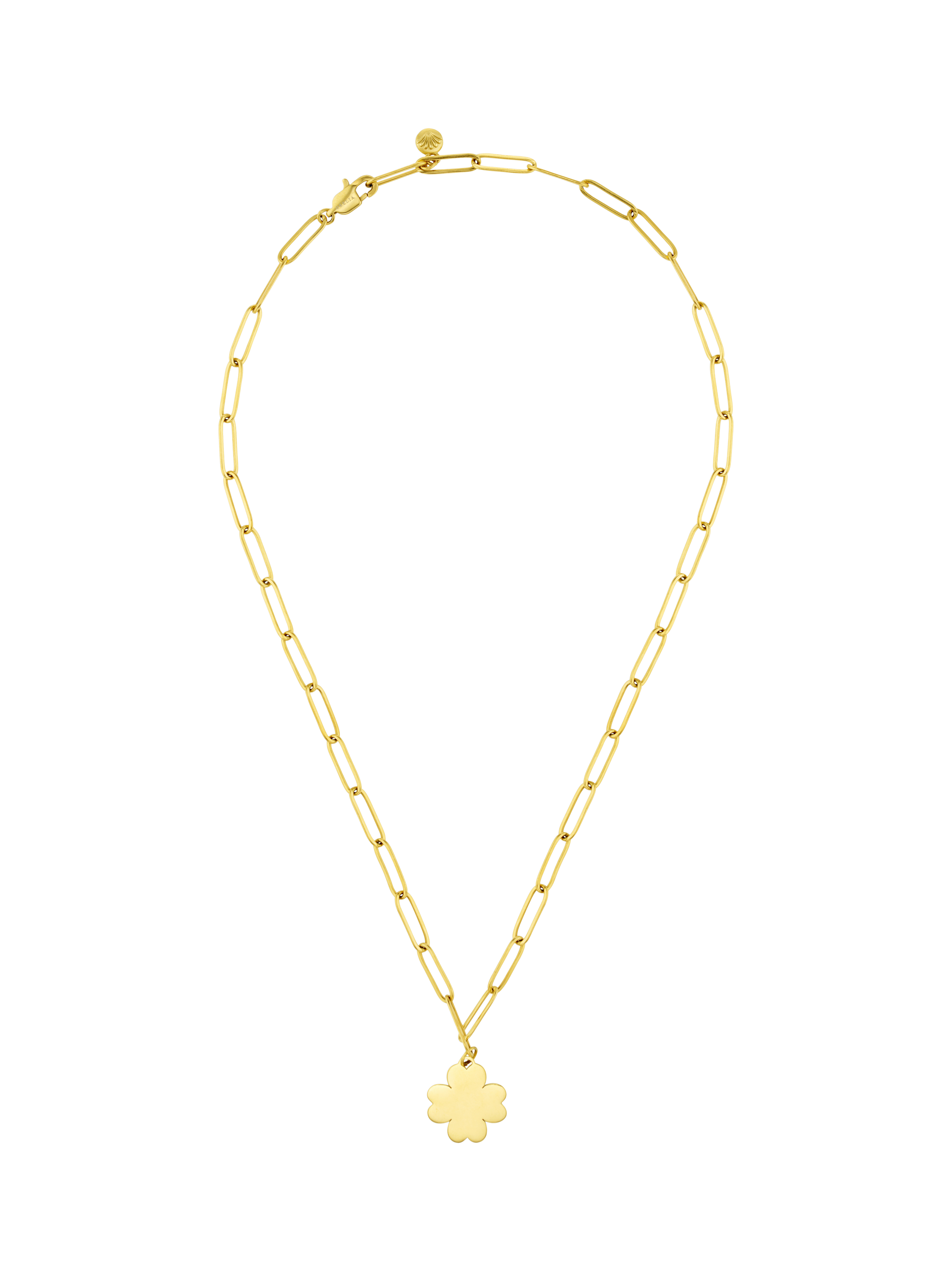 Product image 1 of 3, which shows LUXE Waterproof Polished Clover Necklace, Gold