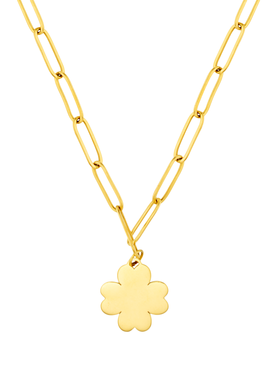 Product image 2 of 3, which shows LUXE Waterproof Polished Clover Necklace, Gold