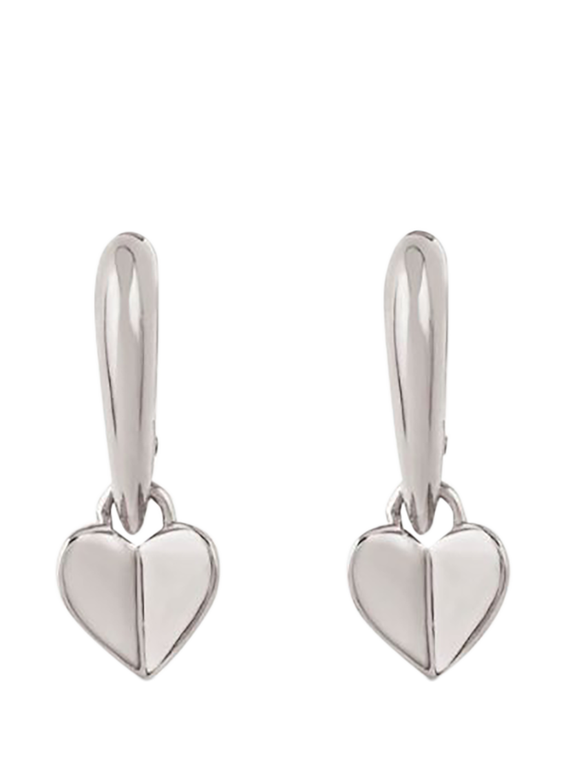 Product image 1 of 5, which shows Dinny Hall Folded Heart Drop Hoop Earrings, Silver