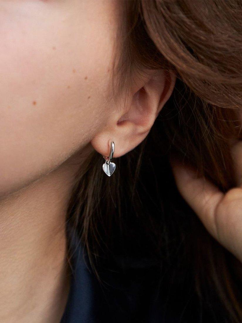 Product image 3 of 5, which shows Dinny Hall Folded Heart Drop Hoop Earrings, Silver