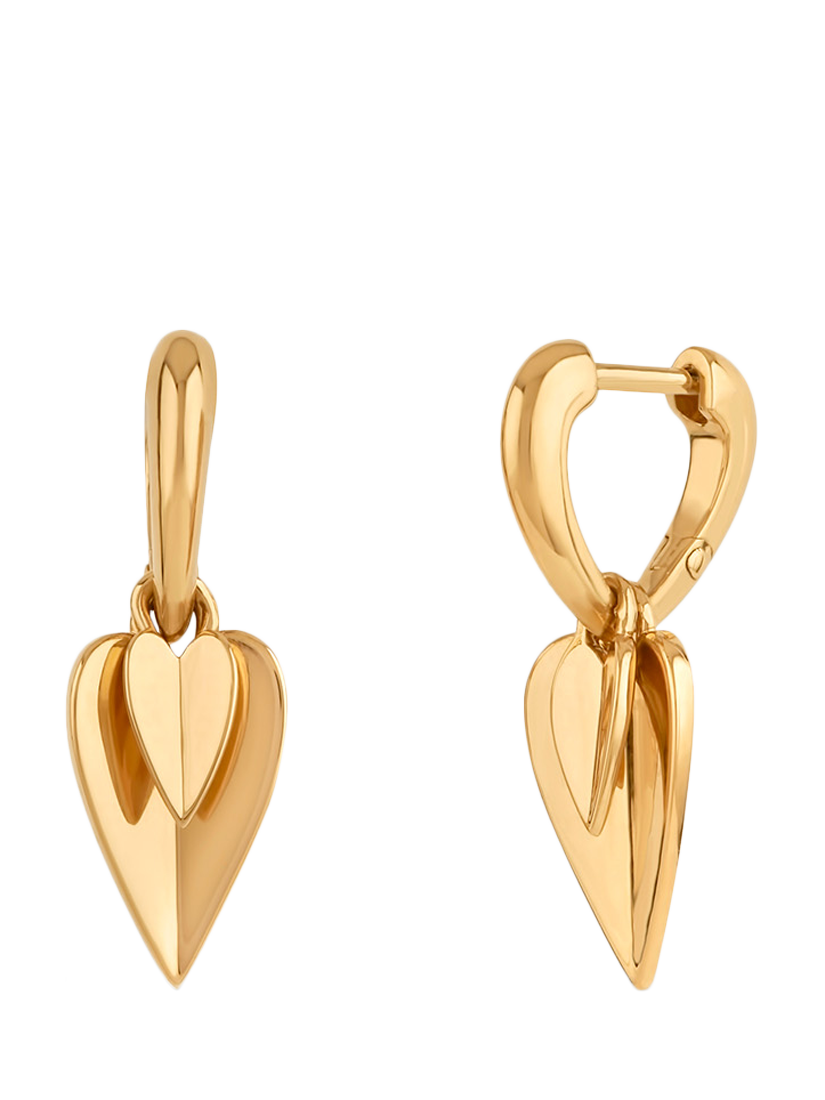 Product image 1 of 3, which shows Dinny Hall Double Heart Drop Hoop Earrings, Gold