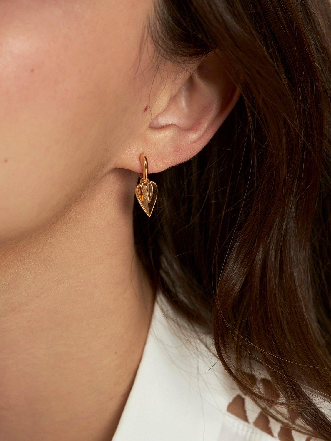 Product image 2 of 3, which shows Dinny Hall Double Heart Drop Hoop Earrings, Gold