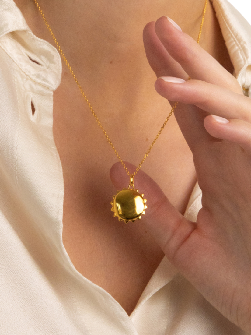 Product image 3 of 4, which shows Dinny Hall Gold Plated Engraved Sun Locket