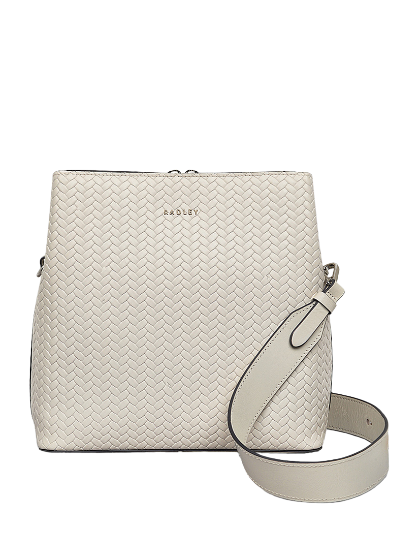 Product image 1 of 5, which shows Dukes Place Leather Weave Medium Compartment Crosssbody Bag, Chalk