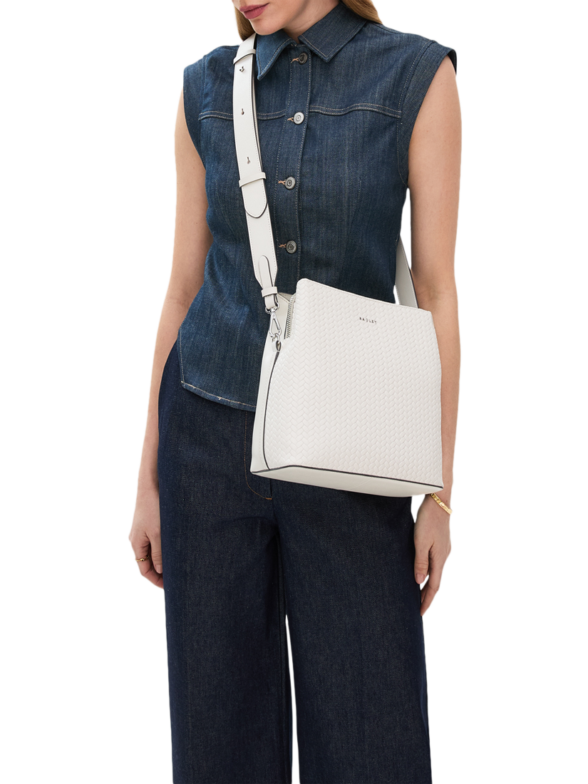 Product image 5 of 5, which shows Dukes Place Leather Weave Medium Compartment Crosssbody Bag, Chalk