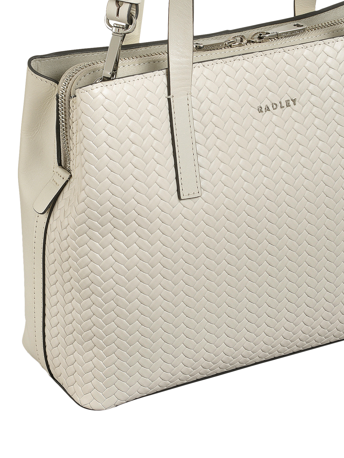 Product image 4 of 6, which shows Dukes Place Leather Weave Medium Zip Top Grab Bag, Chalk