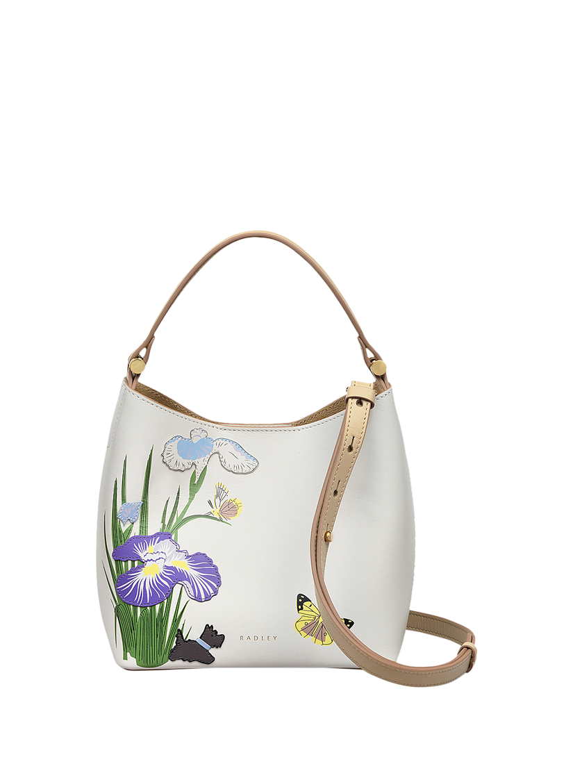 Product image 1 of 6, which shows Radley RHS Floral Leather Crossbody Bag, Chalk