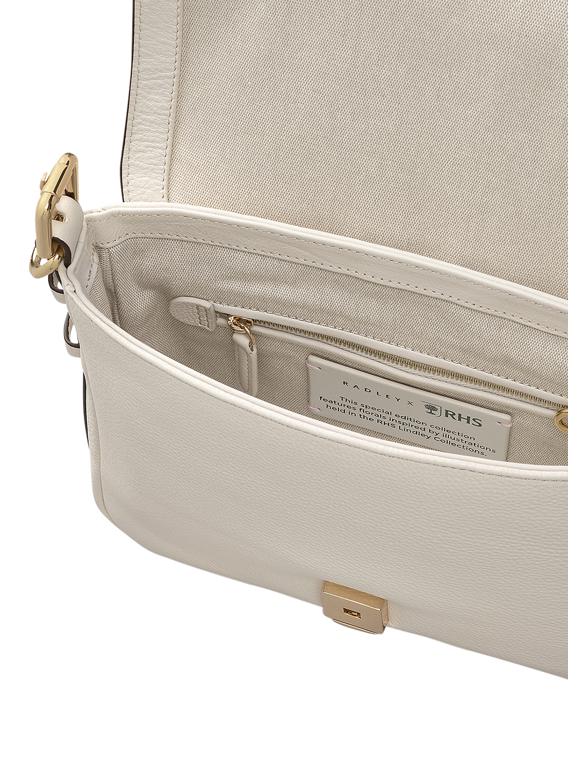 Product image 3 of 7, which shows Radley RHS Leather Small Flap Over Cross Body Bag, Chalk