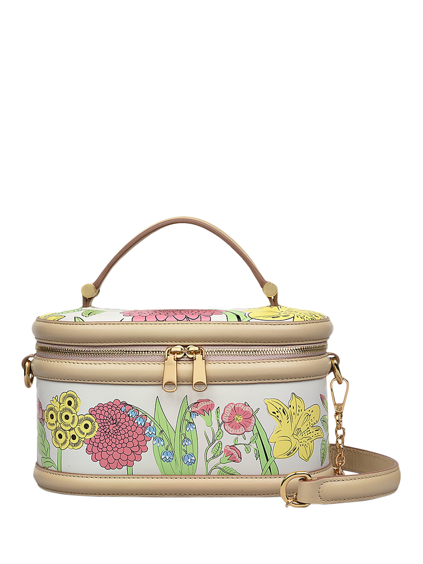 Radley RHS Floral Leather Crossbody Vanity Bag, Chalk