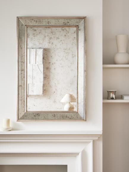 John Lewis Antique Bevel Glass Rectangular Wall Mirror, 90 x 60cm, Country Silver - view 2, Country Silver