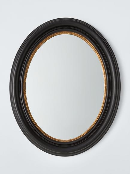 John Lewis Georgian Oval Wood Frame Wall Mirror, 50 x 40cm, Black, Black&gold