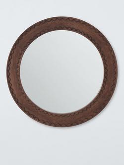 John Lewis Modern Zig Zag Round Wood Frame Wall Mirror, 65cm, Walnut, Brown