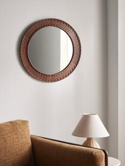John Lewis Modern Zig Zag Round Wood Frame Wall Mirror, 65cm, Walnut - view 2, Brown