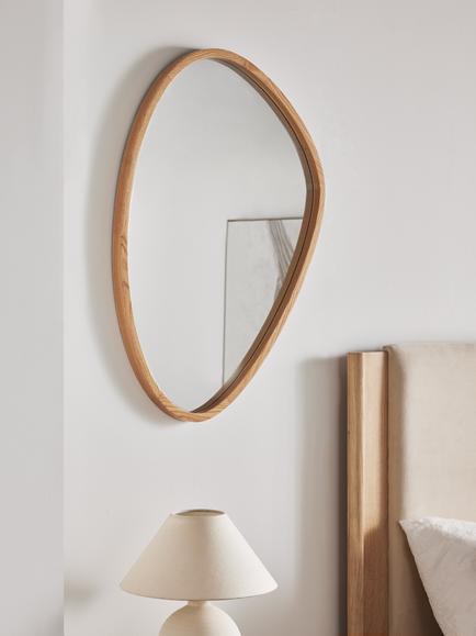 John Lewis Abstract Slim Oak Wood Frame Wall Mirror, 90 x 60cm, Natural - view 2, Natural Oak