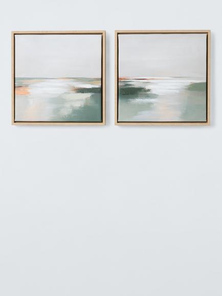 John Lewis 'Lakes' Framed Canvas Print, Set of 2, 30 x 30cm, Green, Green