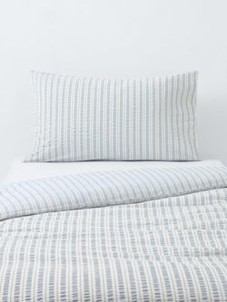 John Lewis Kids' Classic Seersucker Stripe Duvet Cover and Pillowcase Set, Single, Blue, Blue