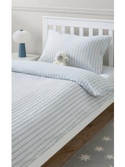 John Lewis Kids' Classic Seersucker Stripe Duvet Cover and Pillowcase Set, Single, Blue - view 2, Blue