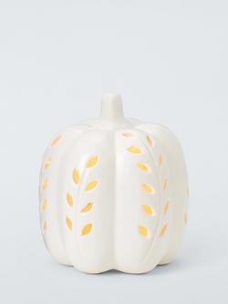 John Lewis LED Cutwork Ceramic Pumpkin, White, Dia.10cm, White