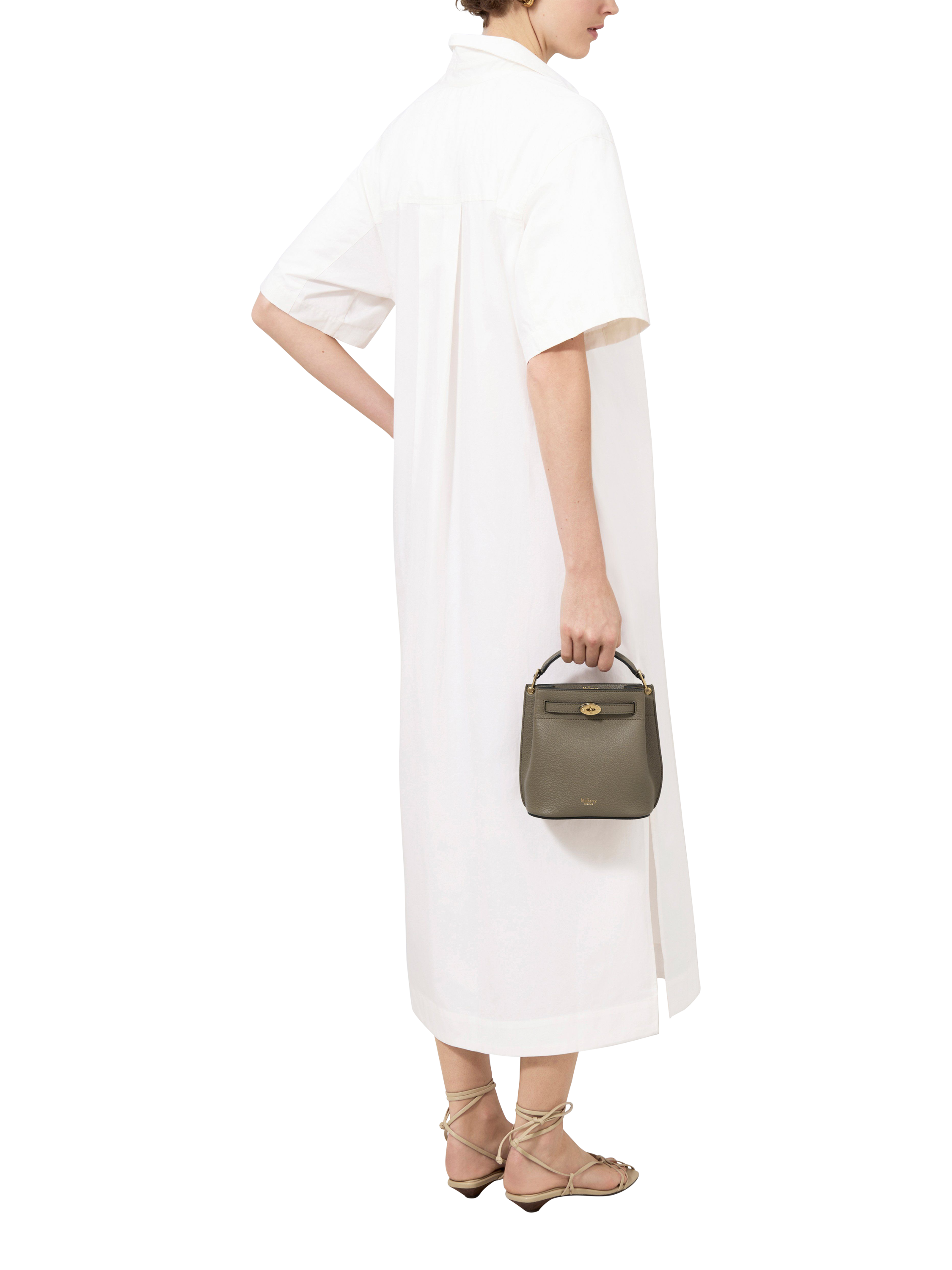 Product image 2 of 5, which shows Mulberry Mini Islington Leather Bucket Bag, Linen Green