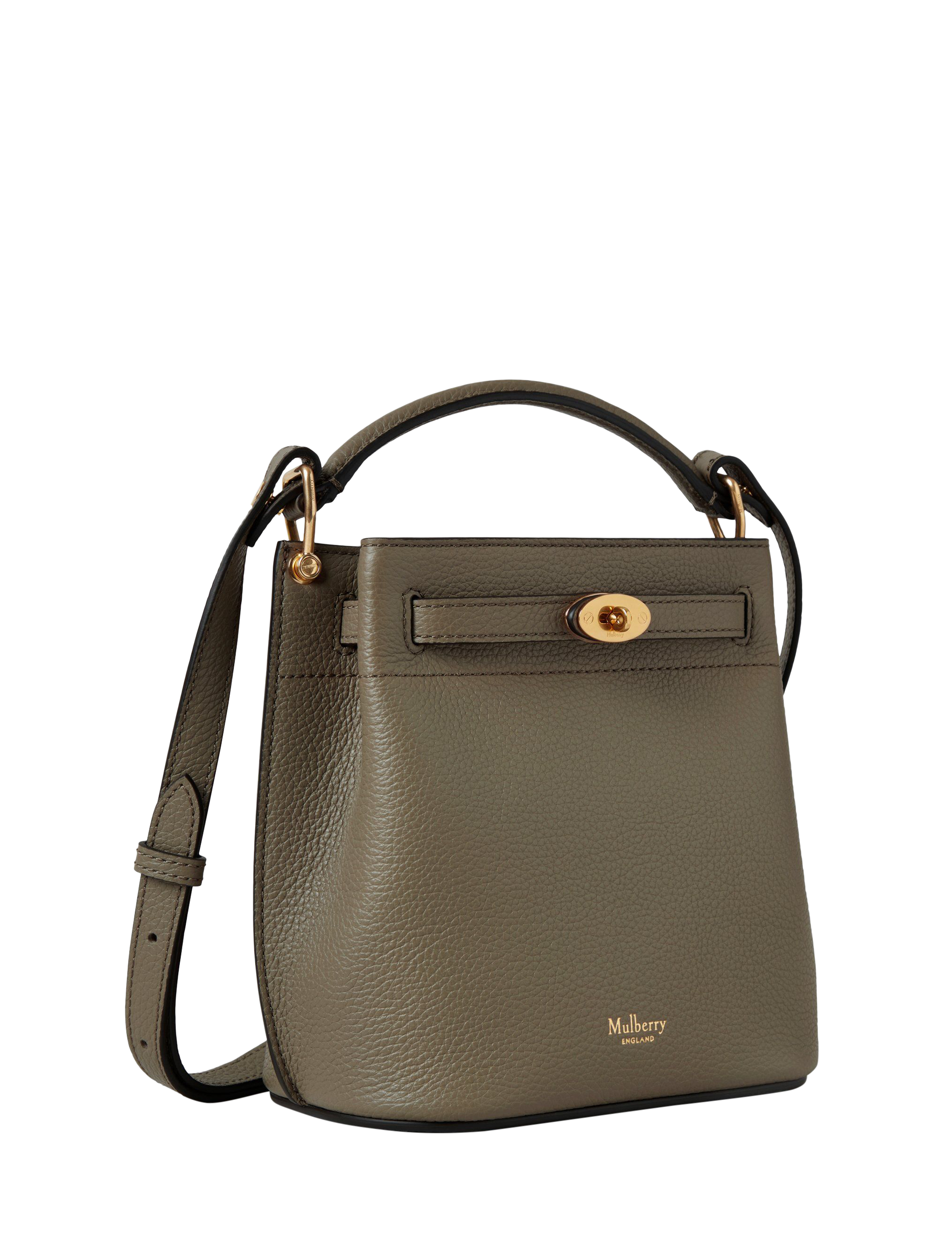 Product image 4 of 5, which shows Mulberry Mini Islington Leather Bucket Bag, Linen Green