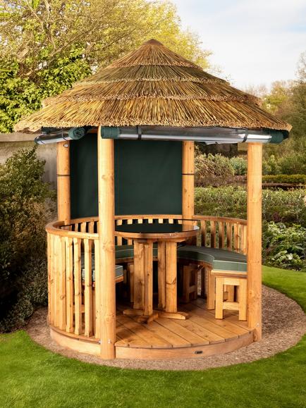 Breeze House Oasis Classic Cape Reed Thatch Roof Circular Gazebo, FSC-Certified (Scandinavian Redwood) - view 2, Green
