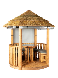 Breeze House Oasis Classic Cape Reed Thatch Roof Circular Gazebo, FSC-Certified (Scandinavian Redwood), Grey