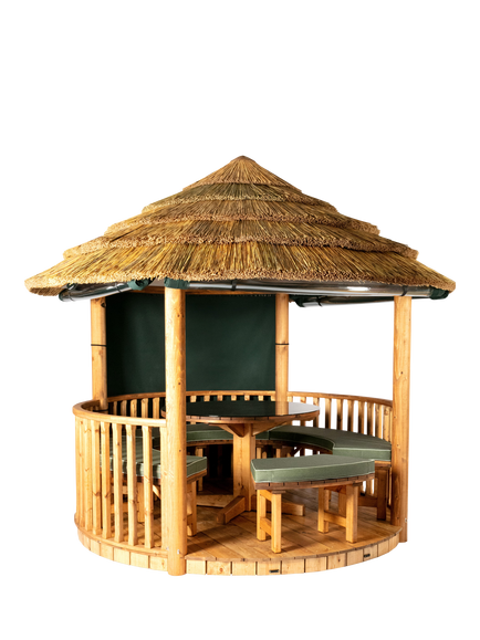 Breeze House Savannah Classic Cape Reed Thatch Roof Circular Gazebo, FSC-Certified (Scandinavian Redwood), Green