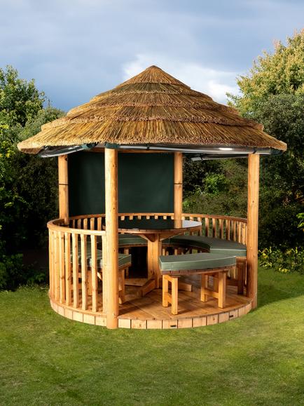 Breeze House Savannah Classic Cape Reed Thatch Roof Circular Gazebo, FSC-Certified (Scandinavian Redwood) - view 2, Green