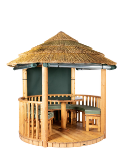 Breeze House Mara Signature Cape Reed Thatch Roof Circular Gazebo, FSC-Certified (Scandinavian Redwood), Green