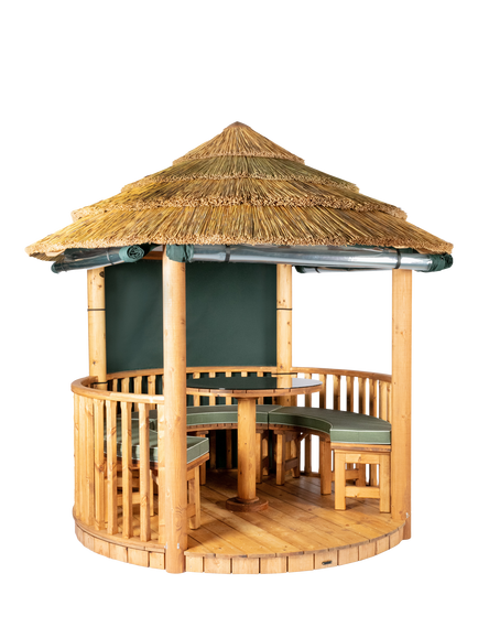 Breeze House Mara Signature Cape Reed Thatch Roof Circular Gazebo, FSC-Certified (Scandinavian Redwood), Green