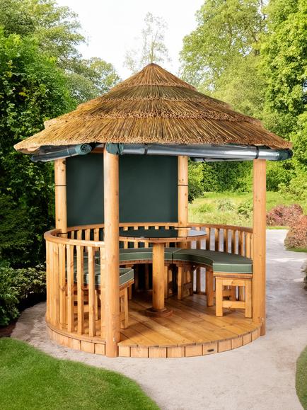 Breeze House Mara Signature Cape Reed Thatch Roof Circular Gazebo, FSC-Certified (Scandinavian Redwood) - view 2, Green