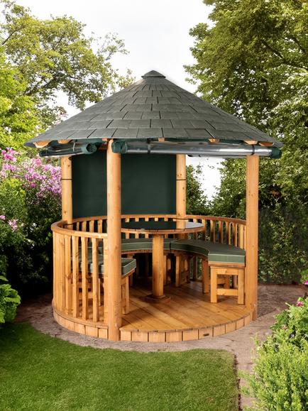 Breeze House Mara Signature Slate Effect Tile Roof Circular Gazebo, FSC-Certified (Scandinavian Redwood) - view 2, Green