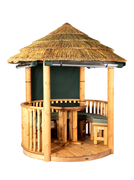Breeze House Oasis Signature Cape Reed Thatch Roof Circular Gazebo, FSC-Certified (Scandinavian Redwood), Green