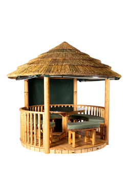 Breeze House Savannah Signature Cape Reed Thatch Roof Circular Gazebo, FSC-Certified (Scandinavian Redwood), Green