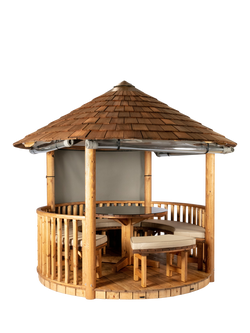 Breeze House Savannah Signature Cedar Shingle Roof Circular Gazebo, FSC-Certified (Scandinavian Redwood), Taupe