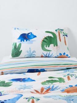 John Lewis Kids' Dinosaur Reversible Duvet Cover and Pillowcase Set, Multi, Single, Multi