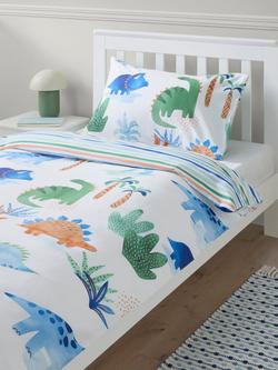 John Lewis Kids' Dinosaur Reversible Duvet Cover and Pillowcase Set, Multi, Single - view 2, Multi