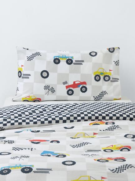 John Lewis Kids' Race Car Reversible Duvet Cover and Pillowcase Set, Multi, Single, Multi
