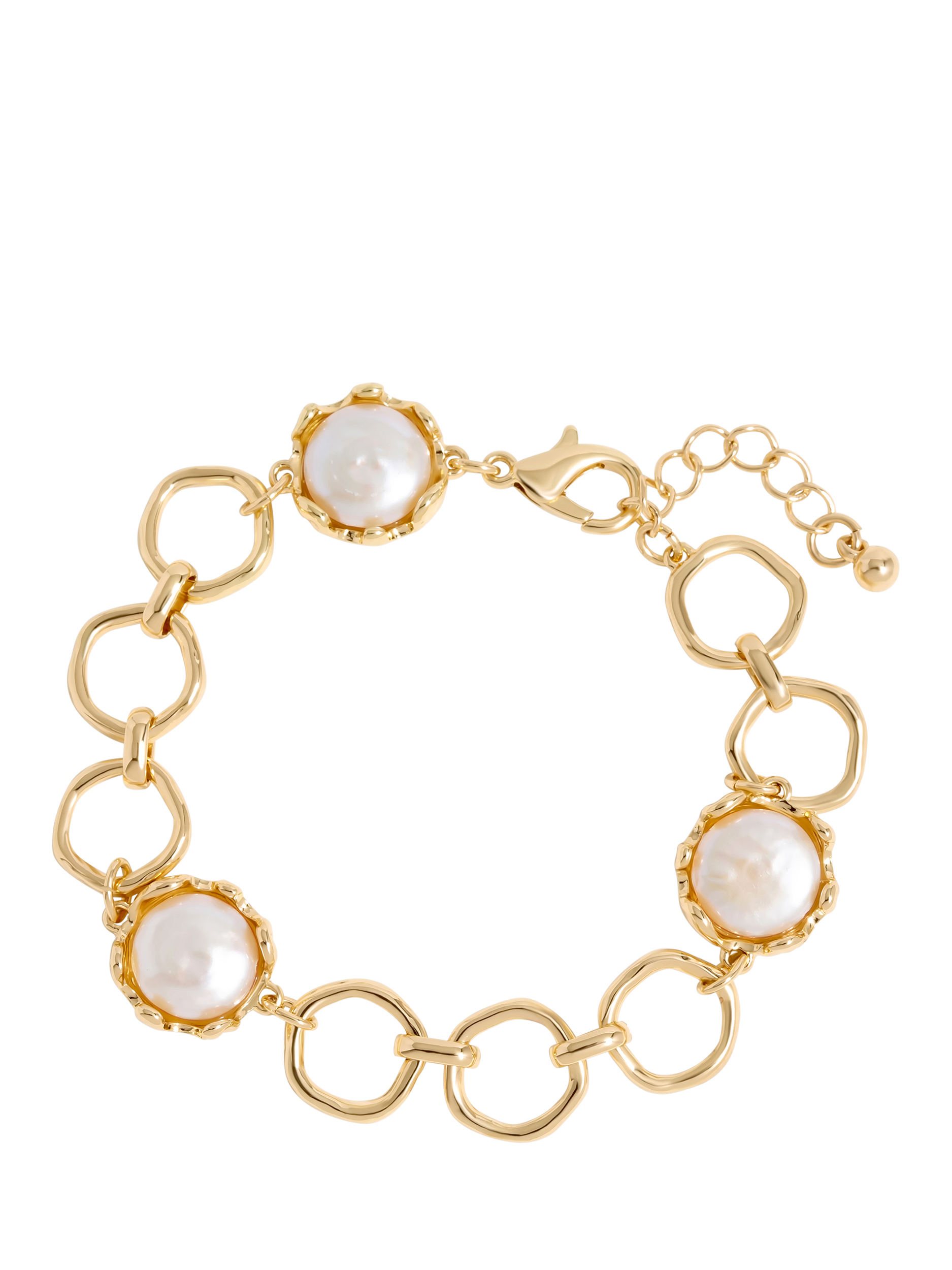 Product image 1 of 2, which shows Jon Richard Baroque Pearl Polished Chain Bracelet, Gold/Cream