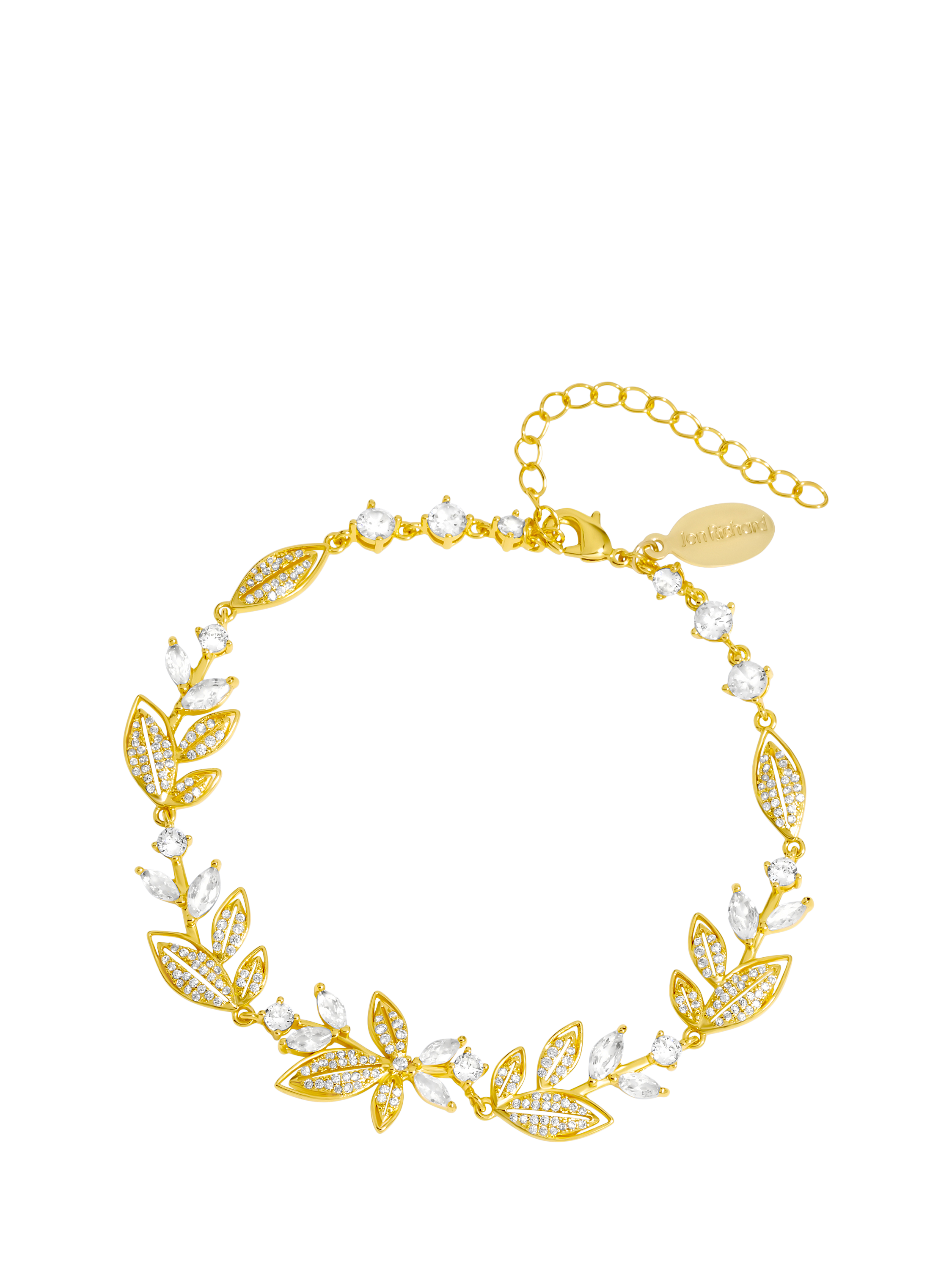 Product image 1 of 4, which shows Jon Richard Gold Plated and Cubic Zirconia Leaf Bracelet, Gold