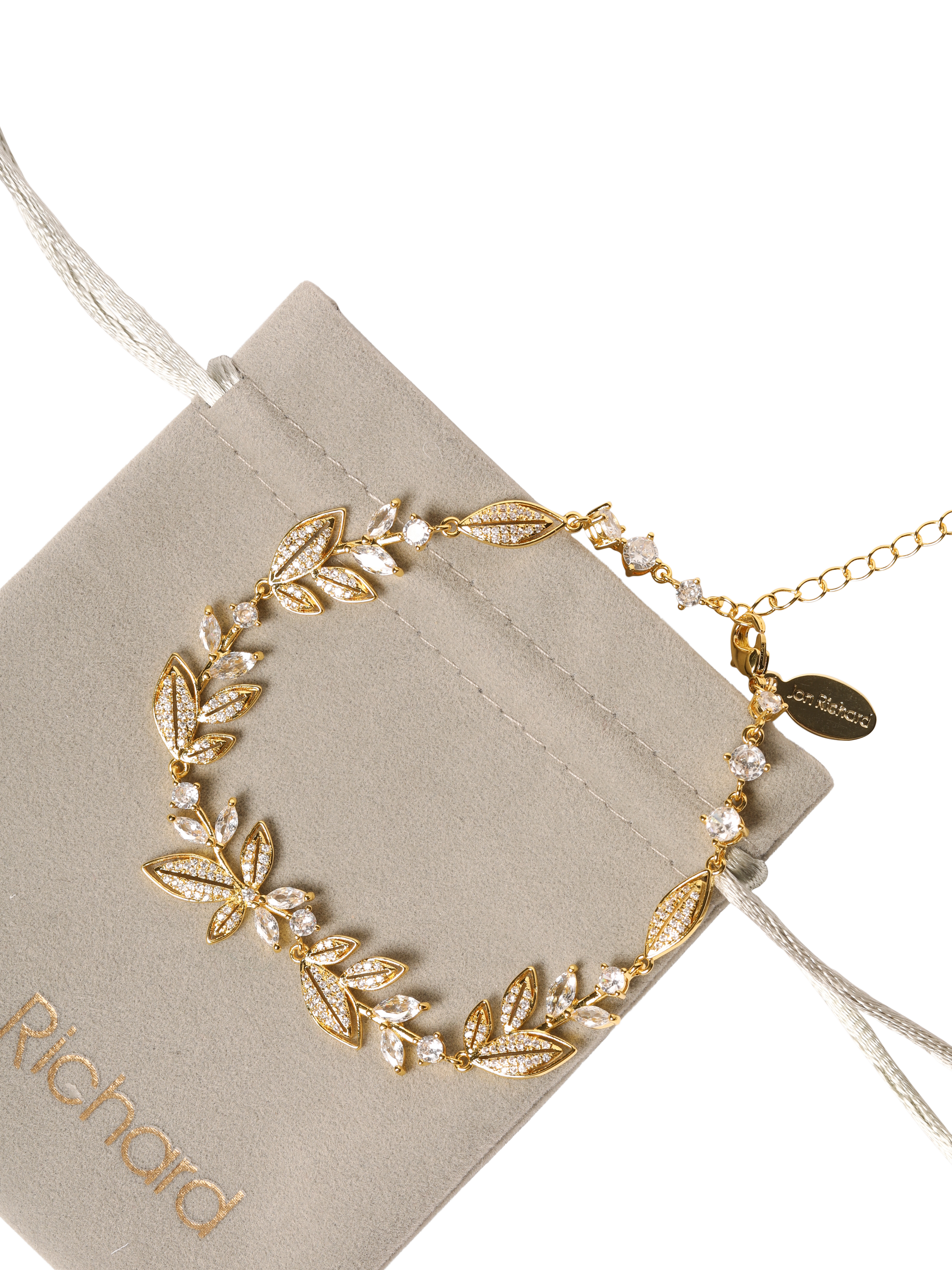 Product image 2 of 4, which shows Jon Richard Gold Plated and Cubic Zirconia Leaf Bracelet, Gold
