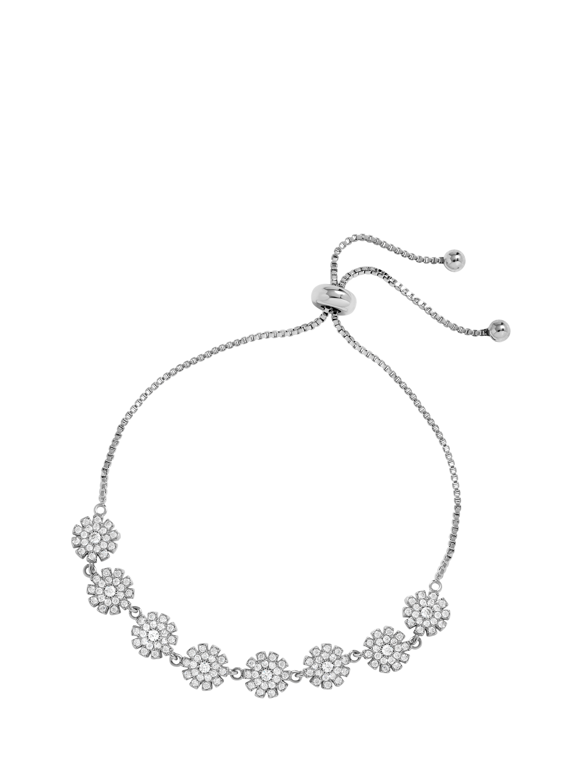 Product image 1 of 2, which shows Jon Richard Cubic Zirconia Flowers Chain Slider Bracelet, Rhodium