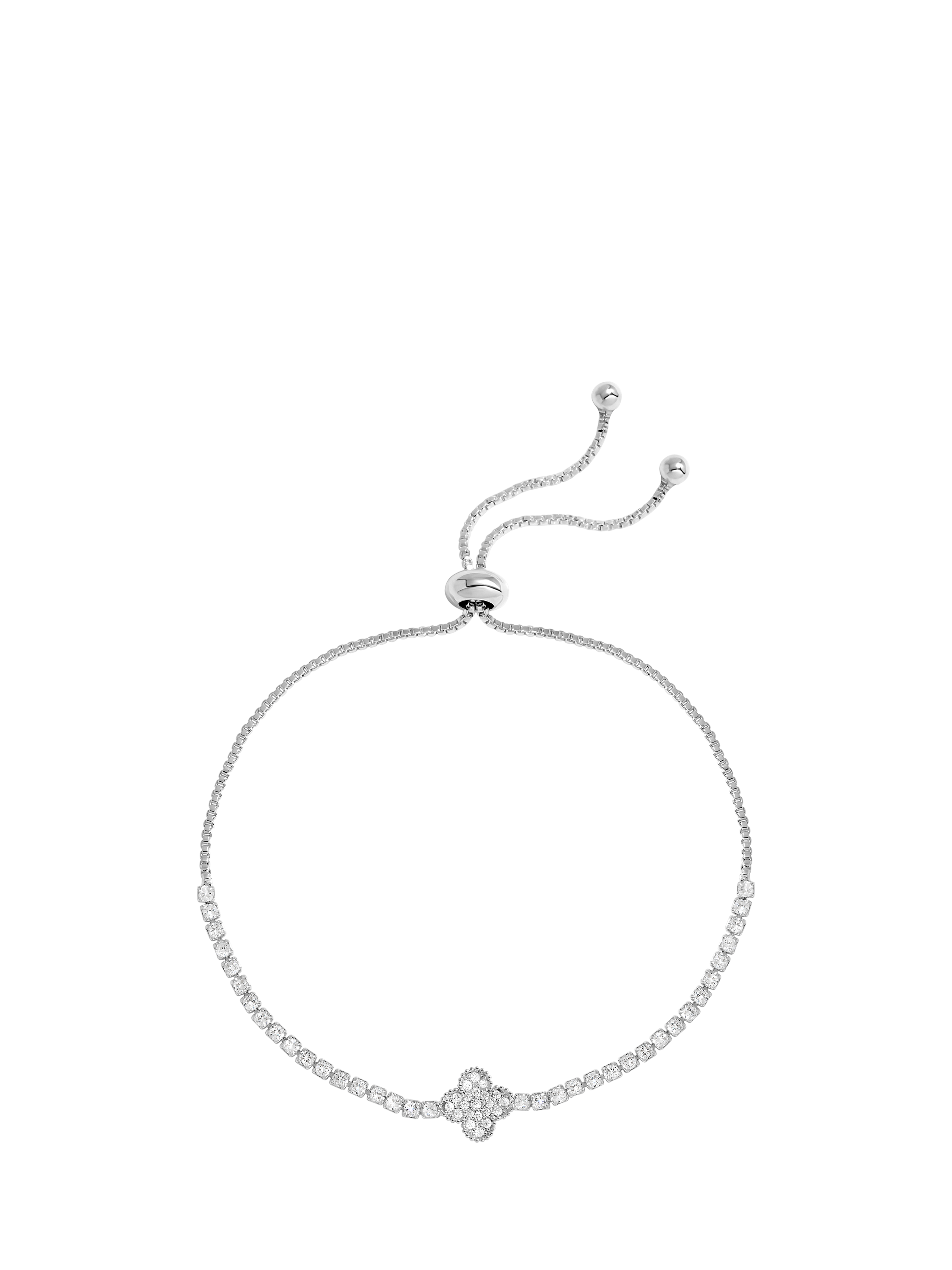 Product image 1 of 2, which shows Jon Richard Clover And Crystal Toggle Bracelet, Silver
