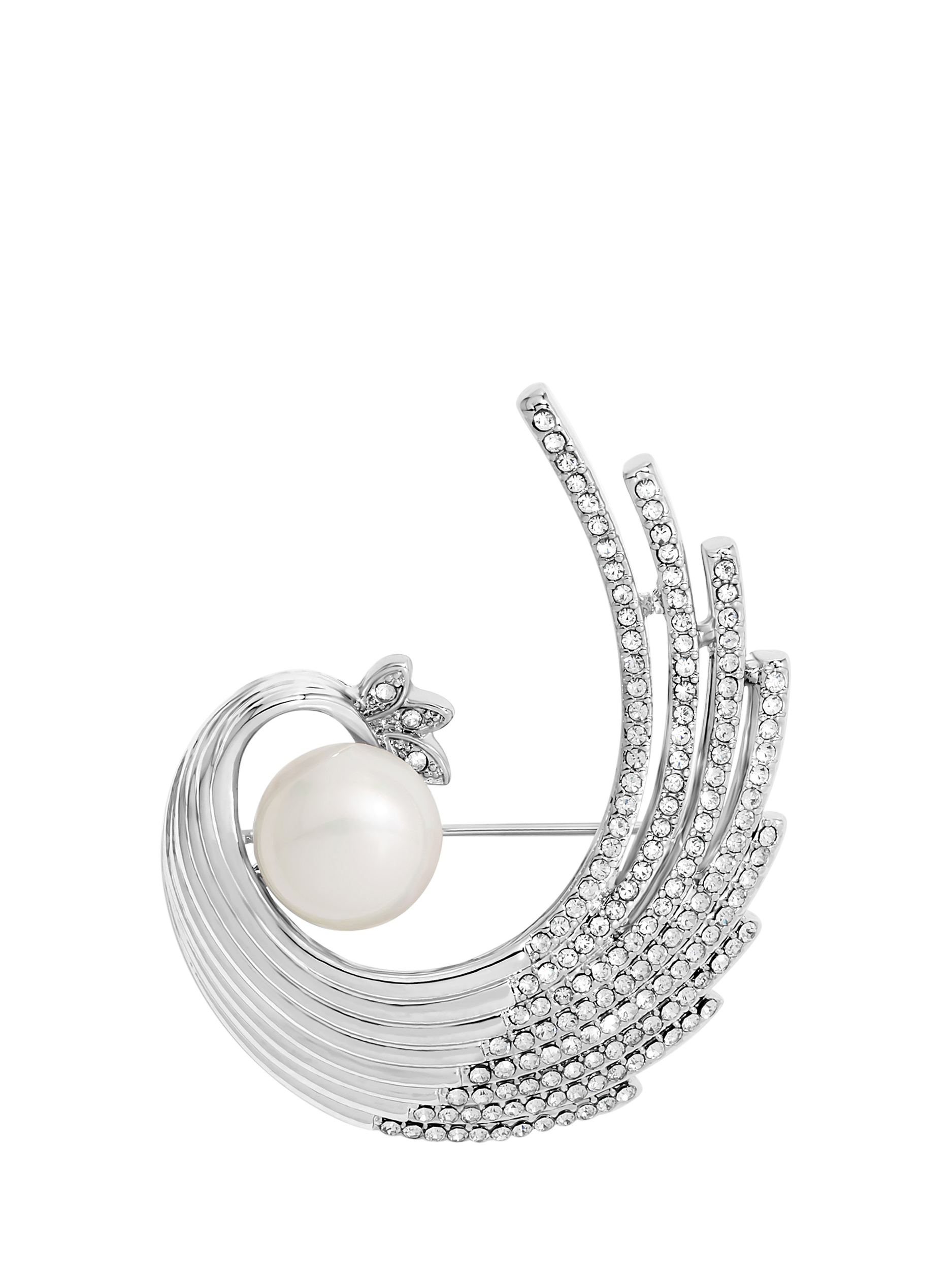 Product image 1 of 2, which shows Jon Richard Crystal and Swirl Pearl Brooch, Silver