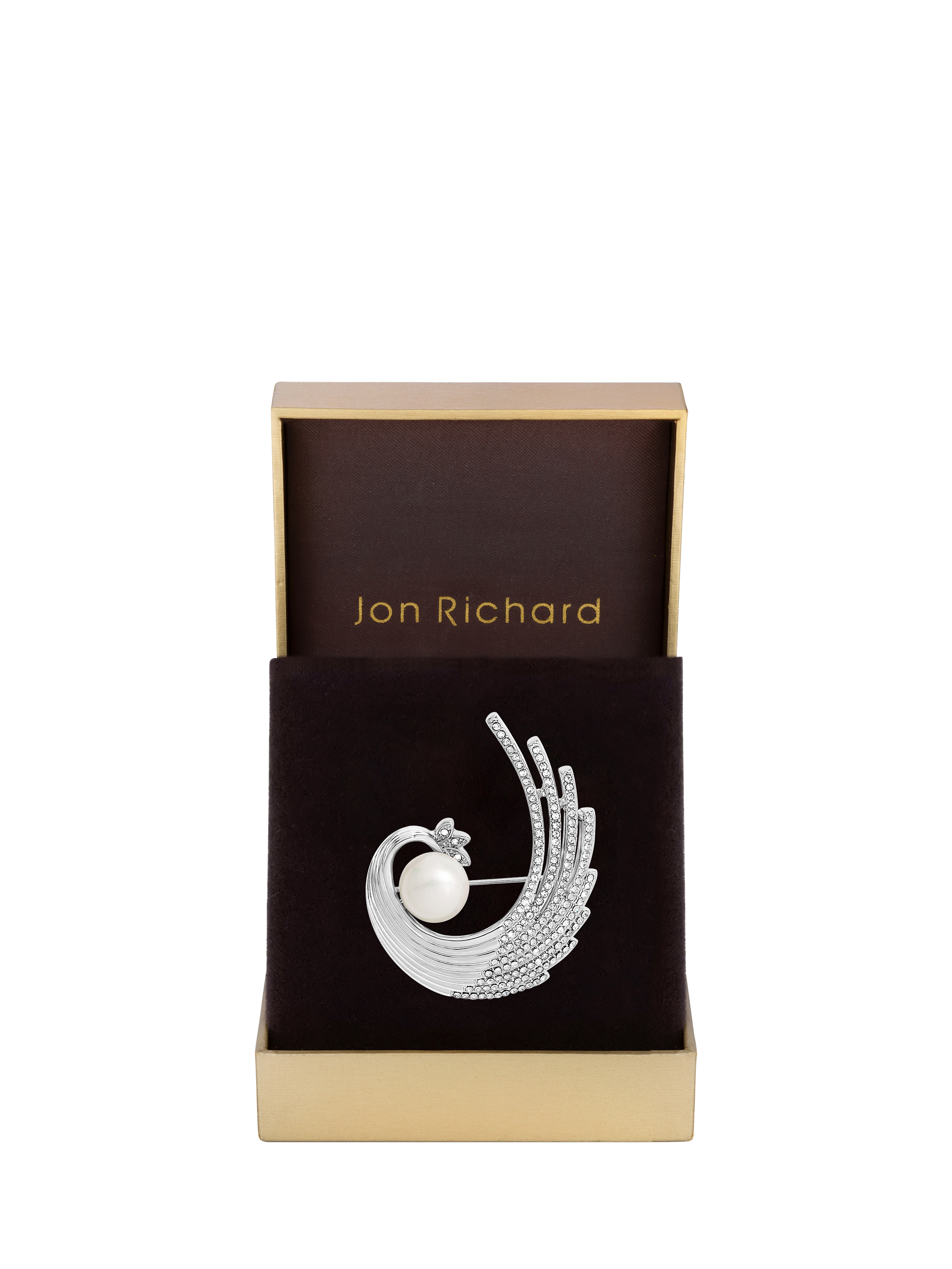 Product image 2 of 2, which shows Jon Richard Crystal and Swirl Pearl Brooch, Silver